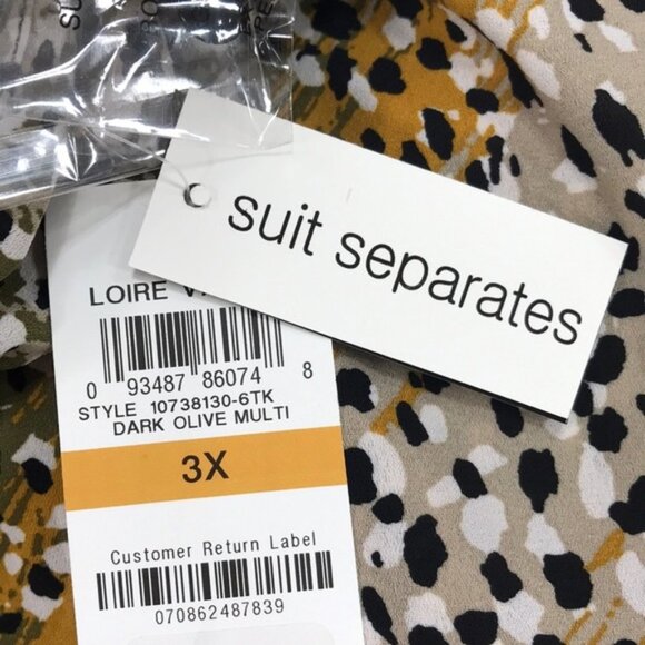 Bar III Trendy Olive Green Multi Tie-Neck Blouse - Picture 3 of 4